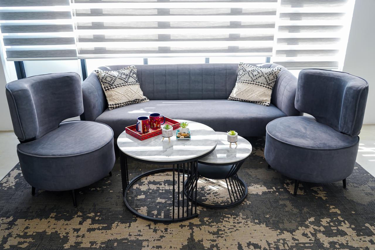 Close up of modern lounge seating and coffee tables